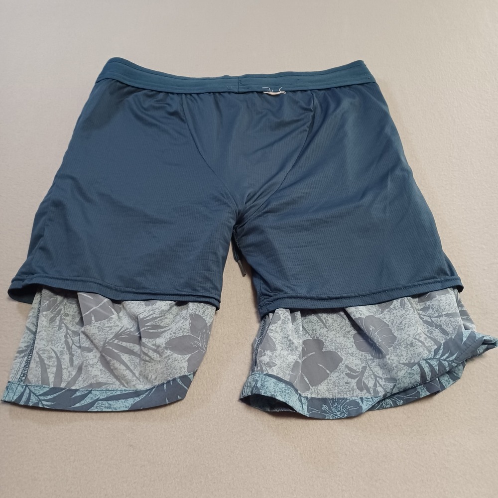 Mens Tropical Floral Swim Trunks Blue Gray Elastic Waist Mesh Liner Size Medium - Picture 8 of 8
